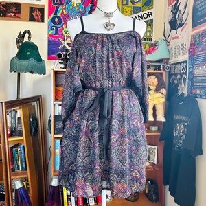 Xhilaration Purple Paisley One-Shoulder Mini Dress